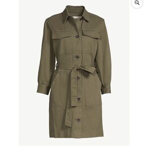 Free Assembly Women's Belted Utility Mini Dress with Long Sleeves, Size M